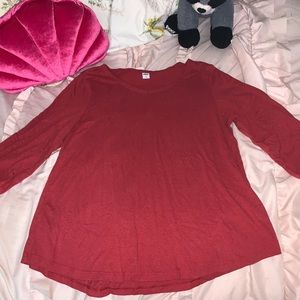 Red, barely worn, old navy shirt with tied sleeves